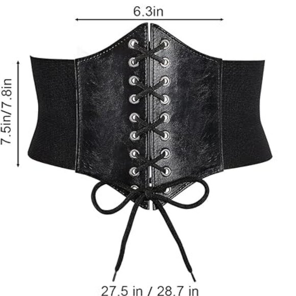 Lace-Up Corset Belt Women\'s Black Elastic Leather‎ main image 4